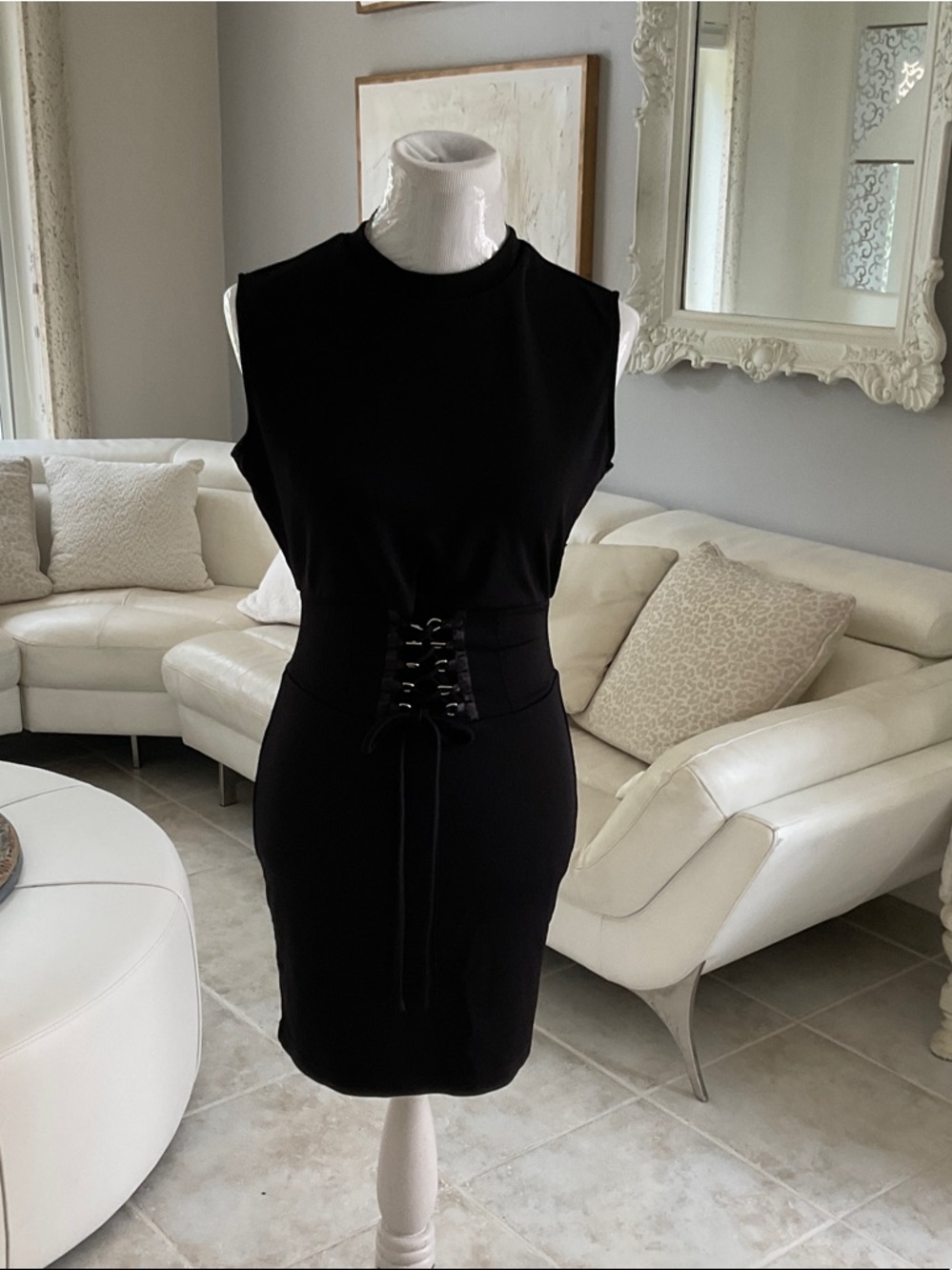 Bardot Black Lace-Up Corset  Dress